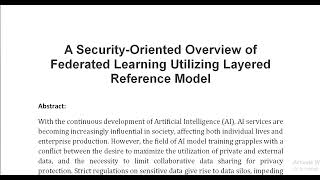 A Security Oriented Overview of Federated Learning Utilizing Layered Reference Model [upl. by Donell]