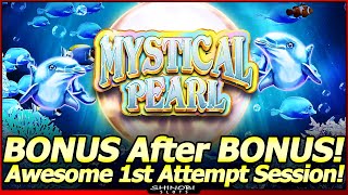 BONUS After BONUS in NEW Konami Slot Machine Awesome First Session in Mystical Pearl Neptune [upl. by Yrellam]