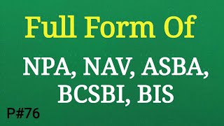 Full form of NPA NAV ASBA BCSBI BIS Full name Quiz General Knowledge in Hindi  Mahipal Rajput [upl. by Ailenroc]