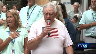 Iowa State Fair 86yearold Len Lloyd opens 2024 fair with national anthem [upl. by Helli512]