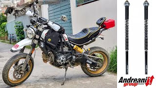 Andreani Cartridge Kit Misano EVO Front Shock installation on Ducati Scrambler Desert Sled [upl. by Teri802]