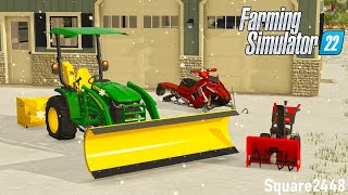 It Snowed  Plowing Driveway With JD 3046R  FS22 Homeowner [upl. by Airam23]