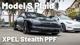 SATIN Black  Plaid Model S  XPEL Stealth Paint Protection Film [upl. by Rosemonde879]