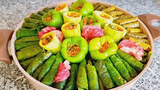 Lahana sarması 😋 5 LEZZET 💯 Karışık yaz dolması tarifi 👌 Etli Yaprak Biber Kabak dolma Nasıl Yapılır [upl. by Phelips]