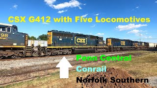 Penn Central SD40 Rebuilt as SD403 PC to CR to NS to CSX on CSX Grain Train with 4 Locomotives [upl. by Michaeu]