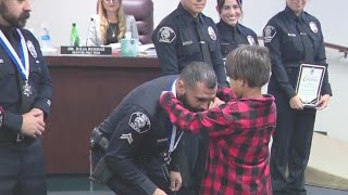 8yearold reunited with El Monte police officers who saved him from choking [upl. by Kass947]