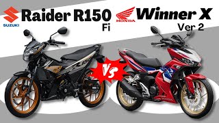 Suzuki Raider R150 Fi vs Honda Winner X v2  Side by Side Comparison  Specs amp Price  2024 [upl. by Karla]