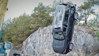 Volvo Drop 10 Vehicles from a crane for extreme crash testing [upl. by Hanoj]