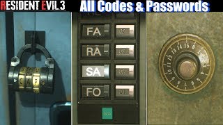 RE3 Locker Codes amp Safe Combinations  Resident Evil 3 Remake PS4 Pro [upl. by Courtenay972]