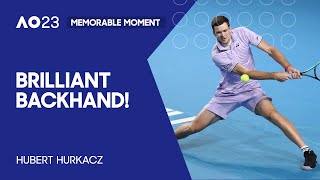 Hurkacz Curls Backhand Round Shapovalov  Australian Open 2023 [upl. by Gittle]