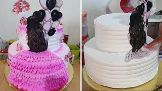 Hermoso pastel para mujer en crema y detalles en topper  torta para mujer de dos pisos [upl. by Kaete134]