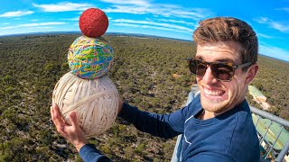 WORLD RECORD BOUNCE Stacked Ball Drop Experiment from 45m Tower [upl. by Lenny]