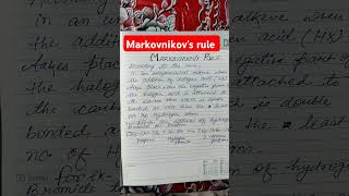 Markovnikovs rule class12thchemistryeducationshortvideo support subscribe studentsviralvideo [upl. by Yrrem]