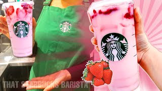 STARBUCKS BARISTA MAKES A PINK DRINK  Starbucks Employee Shows How To Make A Starbucks Pink Drink [upl. by Ansel]