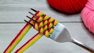 Amazing 3 Beautiful Woolen Yarn Flower making ideas with Fork  Easy Sewing Hack [upl. by Lemmueu205]