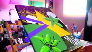 Simple Green Flowers Abstract Painting Demo With Acrylic Paint amp Masking tape Timelapse [upl. by Fee695]