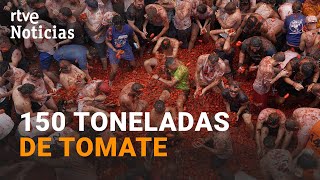 TOMATINA BUÑOL se tiñe de ROJO un año más en su TRADICIONAL y multitudinaria fiesta l RTVE Noticias [upl. by Artened]