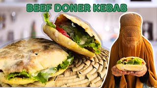 Doner Kebab and Pita Bread with White Sauce at Home  Shawarma Street Food Recipe [upl. by Tobias]