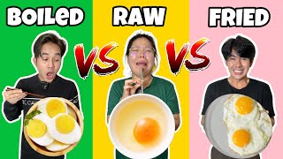 MAKAN TELUR MENTAH GUNA STRAW vs TELUR REBUS GUNA CHOPSTICK vs TELUR GORENG GUNA GARFU [upl. by Fitton]