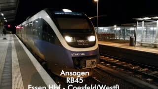 NordWestBahn Ansagen RB45 Essen Hbf  CoesfeldWestf [upl. by Eissirc]