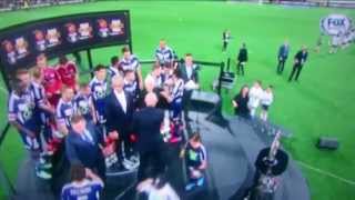 Frank Lowy falls during the Hyundai A League Championship Trophy [upl. by Wiseman155]