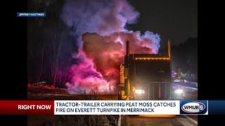 Tractor trailer carrying peat moss catches fire in Merrimack [upl. by Calmas834]