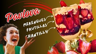 POSTRE EN COPA Pavlova 👉 frutillas🍓🍓 merengues 🍦 crema Exquisitez Sin Esfuerzo 🍥🍓 [upl. by Erastus]