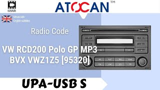 VW RCD200 Polo GP MP3 BVX VWZ1Z5 95320 by Blaupunkt  Reading Radio Code by UPA USBS [upl. by Yatnoj]