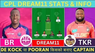 TKR vs BR Dream11 Team  TKR vs BR Dream11 Prediction  TRIBANGO KNIGHT RIDERS vs BARBADOS ROYALS [upl. by Adnylem]