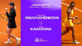 Anastasia Pavlyuchenkova vs Daria Kasatkina  2024 Madrid Round 3  WTA Match Highlights [upl. by Lindbom]