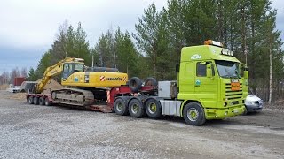 Heavy haulage Scania 143 V8 500 8x4 with a Komatsu PC450 [upl. by Hallett]