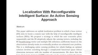 Localization With Reconfigurable Intelligent Surface An Active Sensing Approach [upl. by Crowell966]