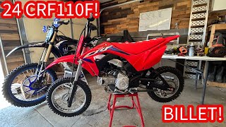 2024 HONDA CRF110F BUILD DAY 4 BILLET CRADLE MX SKID PLATE DRC FOOT PEGS amp BBR SHIFTER [upl. by Jueta]