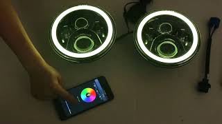 7inch led headlights with RGB halo angel eyes control by Phone APP bluetooth connect round headlamps [upl. by Uoliram]