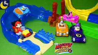 Mickey and the Roadster Racers Toys Wacky Wave Rider amp Mustard Run Race Track Minnie Donald Car Toys [upl. by Ynnad]