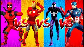 SUPERHERO COLOR DANCE CHALLENGE Deadpool vs Iron Man vs Black SpiderMan vs Captain America [upl. by Chelsae]