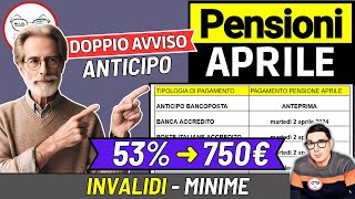 PENSIONI ➜ RITIRO APRILE  ANTICIPO PAGAMENTI PASQUA e AUMENTI X QUESTI PENSIONATI 📈 INVALIDI MINIME [upl. by Sordnaxela]