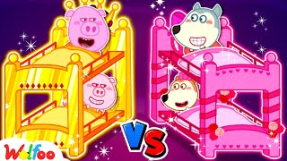 Pink vs Gold Bunk Bed Challenge  Wolfoo kids Stories About Sleepover Party 🤩 Wolfoo Kids Cartoon [upl. by Tybalt378]