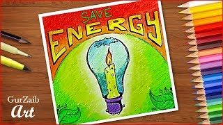 How to draw save energy poster chart drawing for competition  very easy step by step [upl. by Jammal]