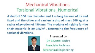 Lecture  19  NumericalFree Torsional Vibrations [upl. by Ariaic]