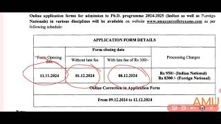 AMU PhD form out 2024 2024 apply online 11 November 2024 l AMU PHD FROM RELEASE FOR APPLY [upl. by Mellisent]