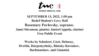 Recital Series  Rosemary Pavlovsky soprano Janet Stivanson pianist Janice Coppola clarinet [upl. by Lottie]