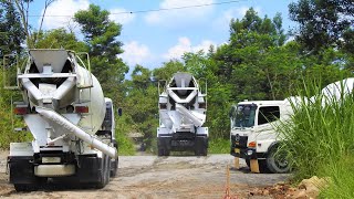 Ready Mix Cement Truck Pouring Concrete On The Bad Road [upl. by Townie]