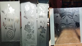 Glass etching process  white frosted etching design  four etching design images [upl. by Adaven632]