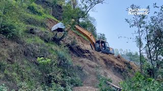 Mighty Excavator Cutting a Motor Road on a Dangerous Steep Hill [upl. by Iat]