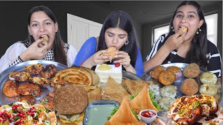 Twin Telepathy Food Challenge  Spiciest Momos Paneer Roll Burger Samosa Sandwich Aloo Tikki [upl. by Nirrep991]