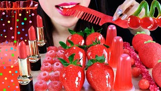 ASMR EDIBLE HAIR BRUSH KOHAKUTOU SHEET JELLY LIPSTICK STRAWBERRY TANGHULU ROPE JELLY JUICEDROPPOP [upl. by Norbel]