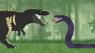 Dinosaurs Cartoons Battles  Tyrannosaurus rex vs Titanoboa  DinoMania [upl. by Normalie302]