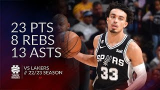 Tre Jones 23 pts 8 rebs 13 asts vs Lakers 2223 season [upl. by Yraillih]