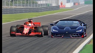 Ferrari F1 2018 vs Lamborghini Centenario  Monza [upl. by Aihsenot524]